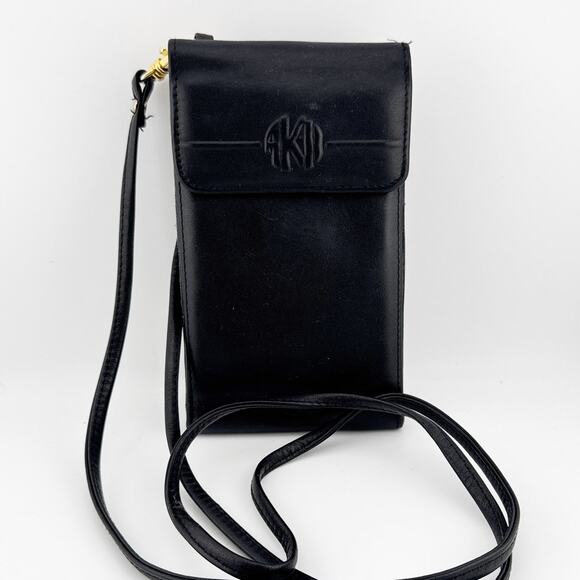 Vintage Anne Klein Leather Crossbody Wallet Purse Women's Black Adjustable Strap - Picture 1 of 14